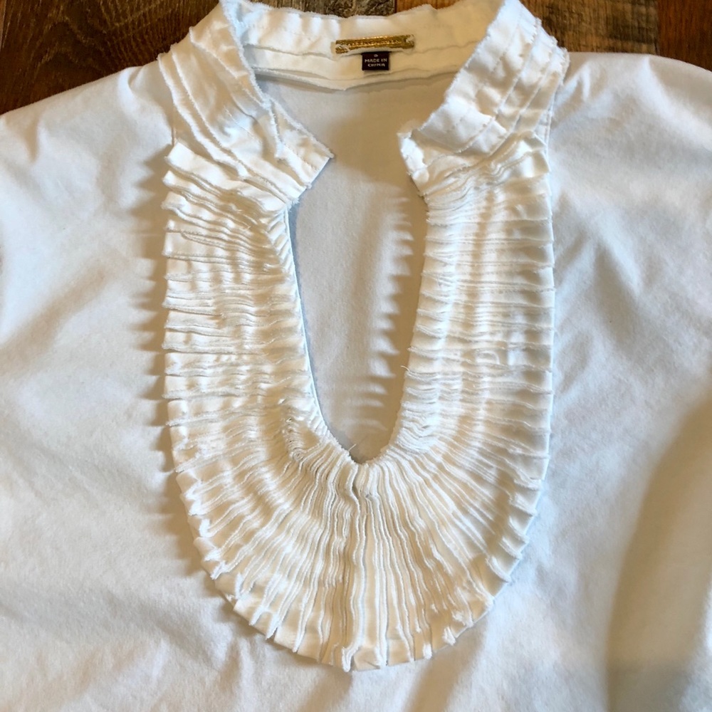 ADRIENNE VITTADINI White Pleated Bib Neck Tunic - Picture 3 of 6